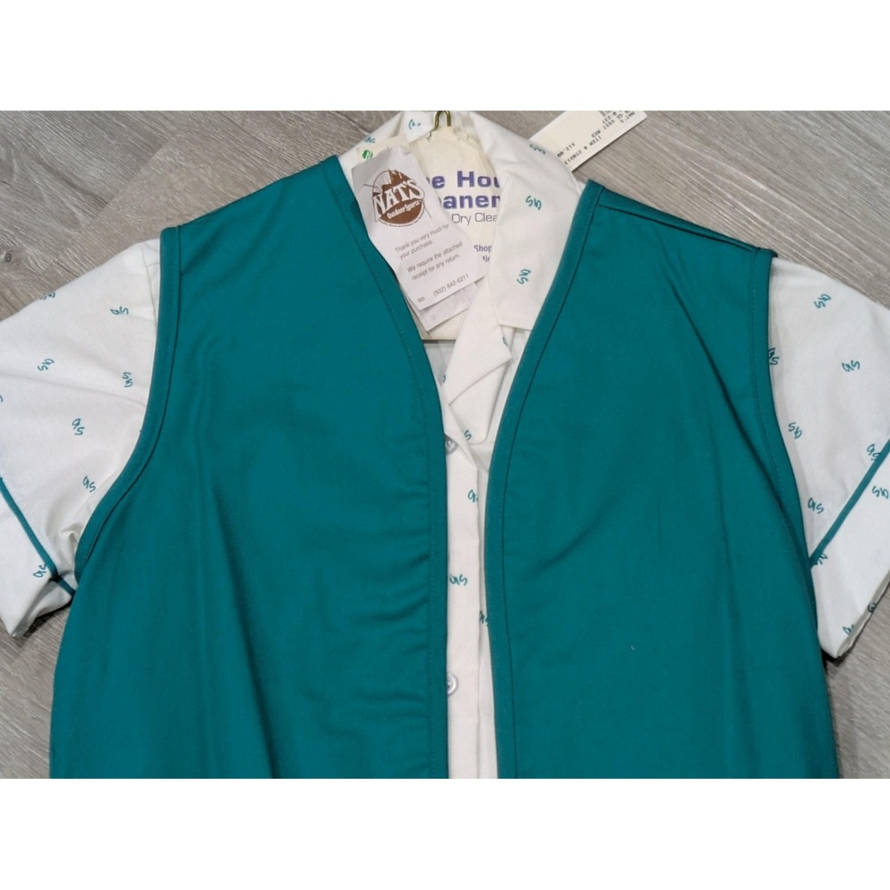 Vintage Girl Scouts Shirt Vest Youth Medium 8 Teal Short Sleeve Uniform Made USA - Picture 2 of 7